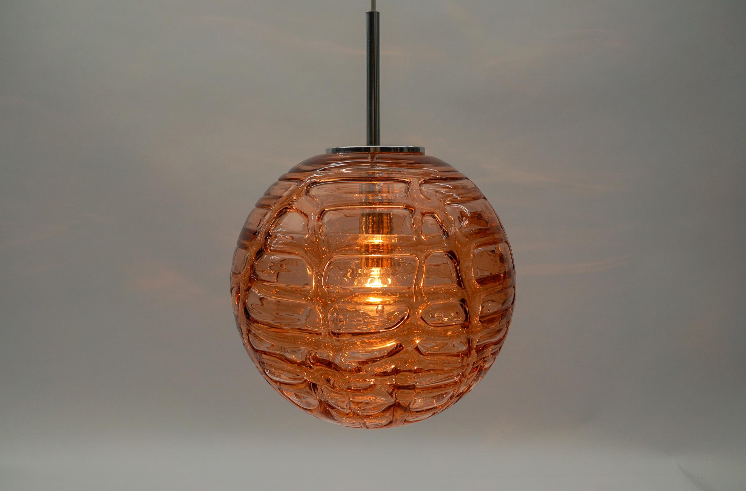Large Murano Pink Glass Ball Pendant Lamp by Doria, 1960s Germany For Sale 1