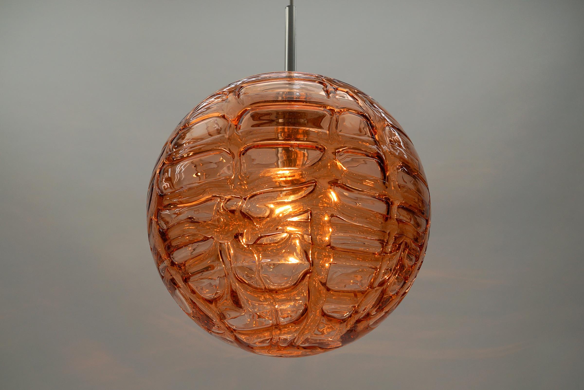 Large Murano Pink Glass Ball Pendant Lamp by Doria, 1960s Germany For Sale 3