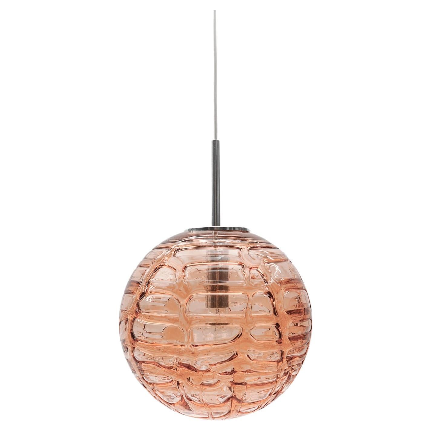 Large Murano Pink Glass Ball Pendant Lamp by Doria, 1960s Germany For Sale