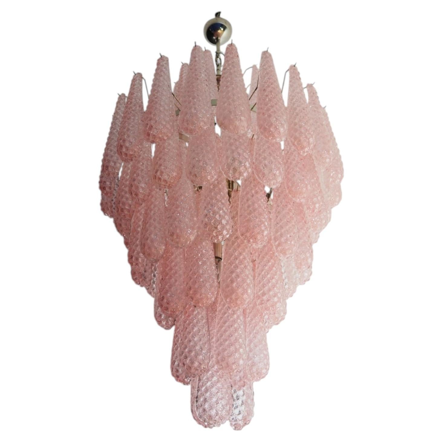 Mid-Century Modern Murano Glass Chandelier, Pink Teardrop, 75cm For Sale