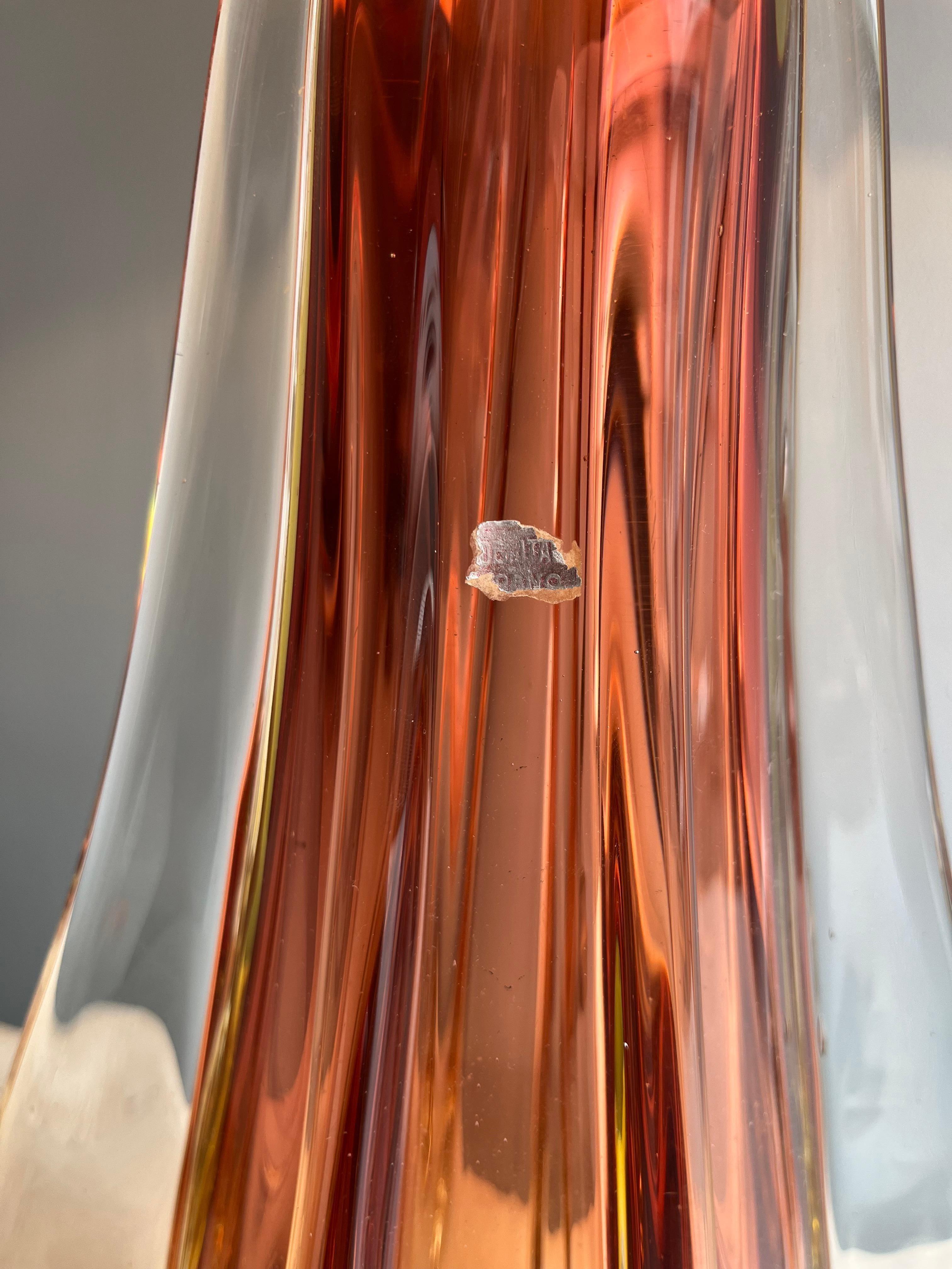 Grande lampe de table en verre vénitien Murano Seguso avec abat-jour en soie, Italie 1950 en vente 3