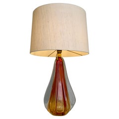 Large Murano Purple Seguso Venetian Glass Table Lamp with Silk Shade, Italy 1950
