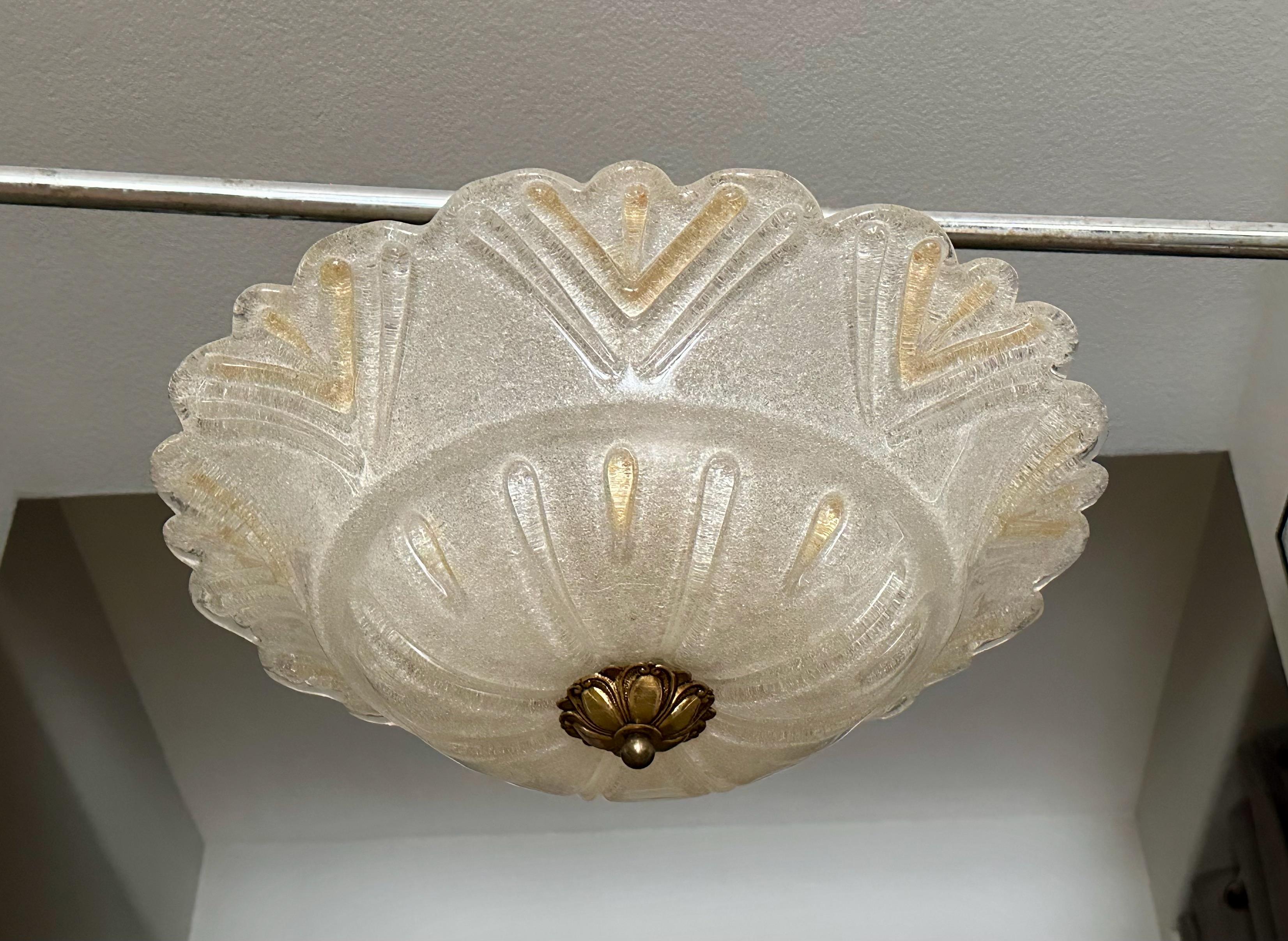 Italian Large Murano Rugiadoso Glass Flush Mount Ceiling Light