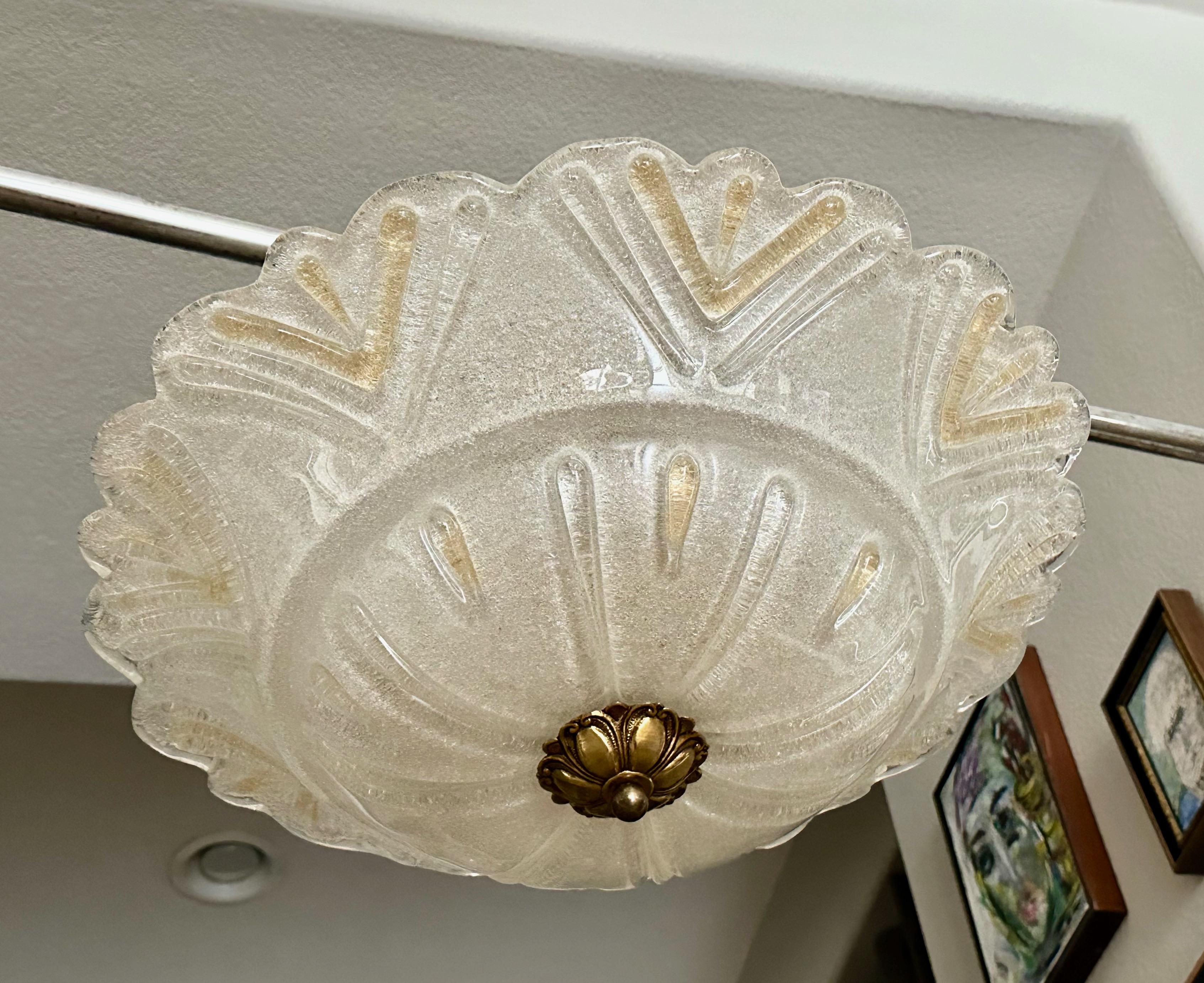 Large Murano Rugiadoso Glass Flush Mount Ceiling Light In Good Condition In Palm Springs, CA