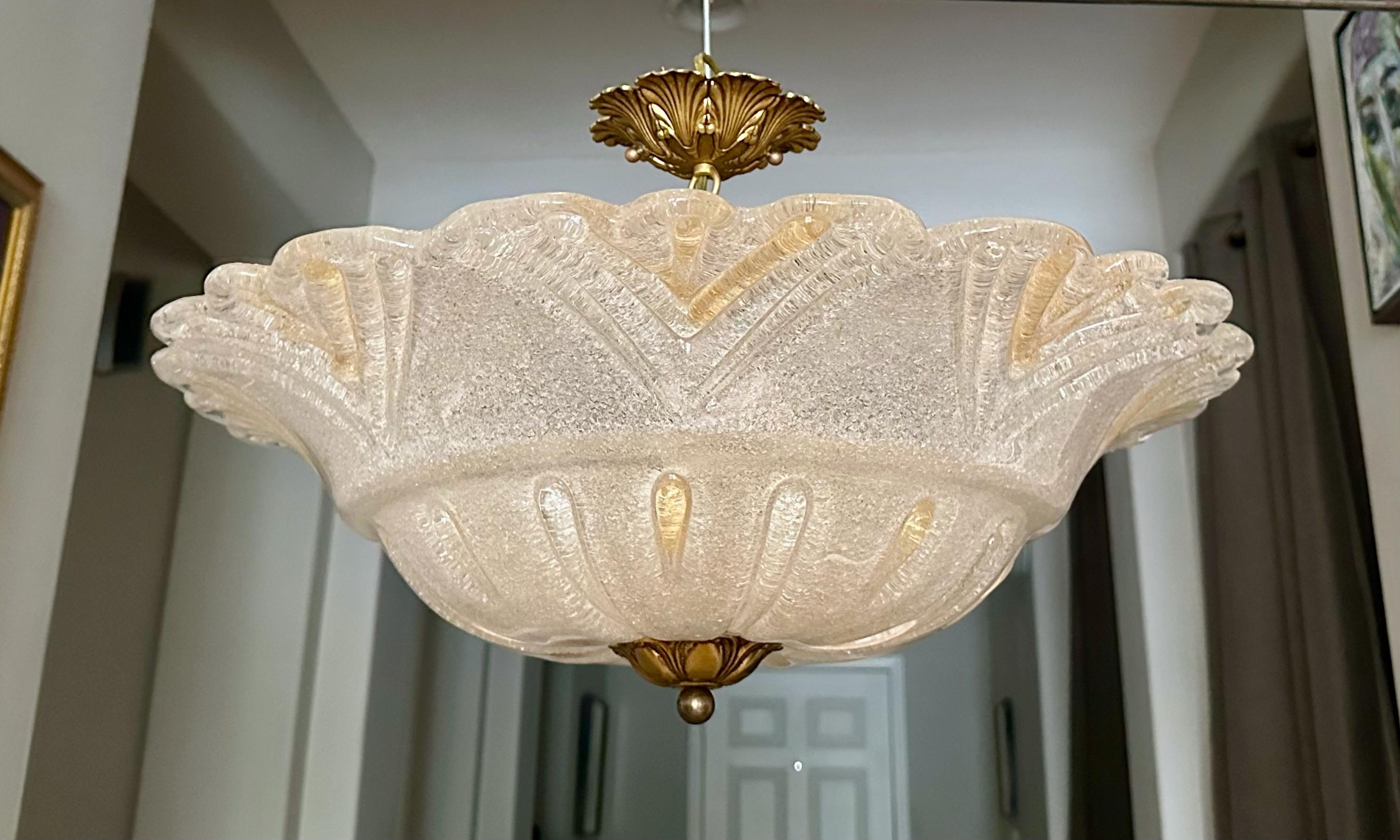 Late 20th Century Large Murano Rugiadoso Glass Flush Mount Ceiling Light