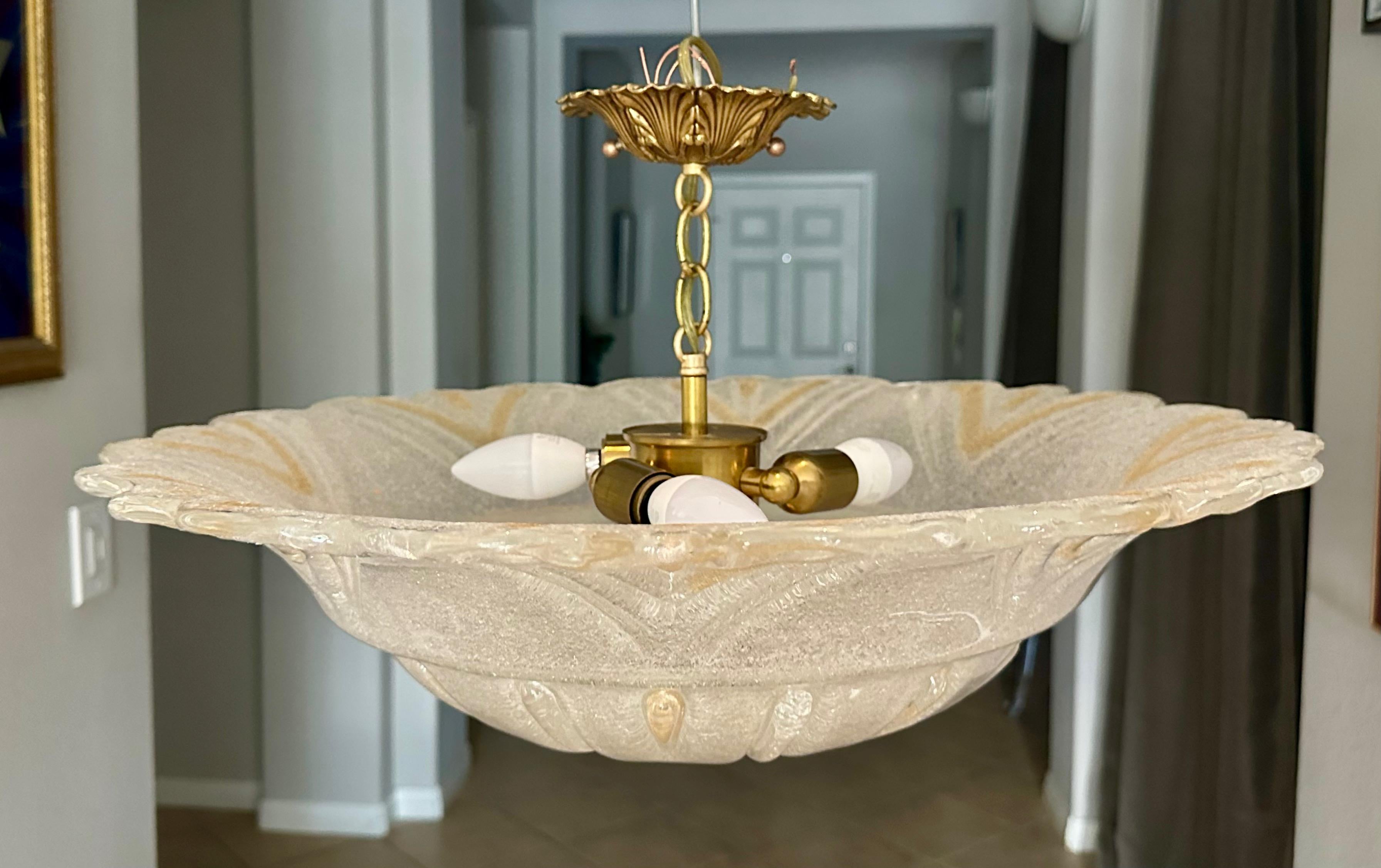 Brass Large Murano Rugiadoso Glass Flush Mount Ceiling Light