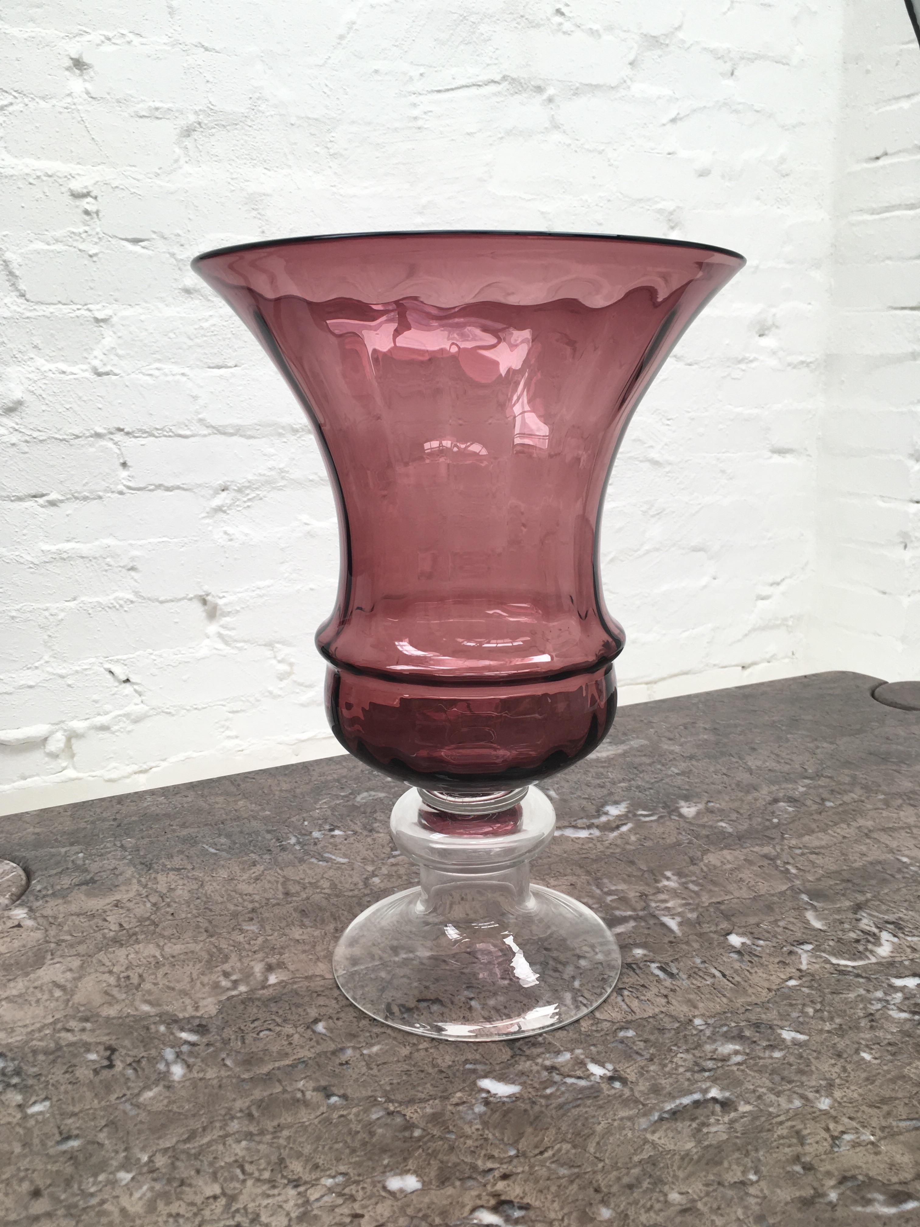 Mid-Century Modern Large Murano Sofiato Optic Fluted Glass Urn Vase, Italy, 1950s