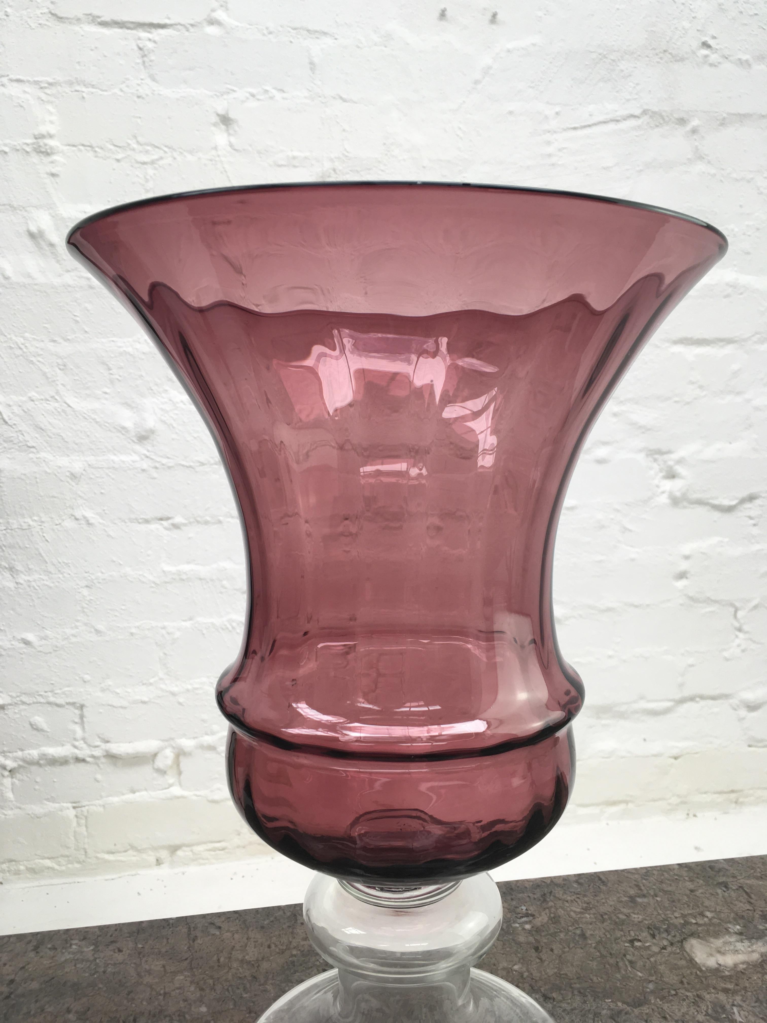 Mid-20th Century Large Murano Sofiato Optic Fluted Glass Urn Vase, Italy, 1950s