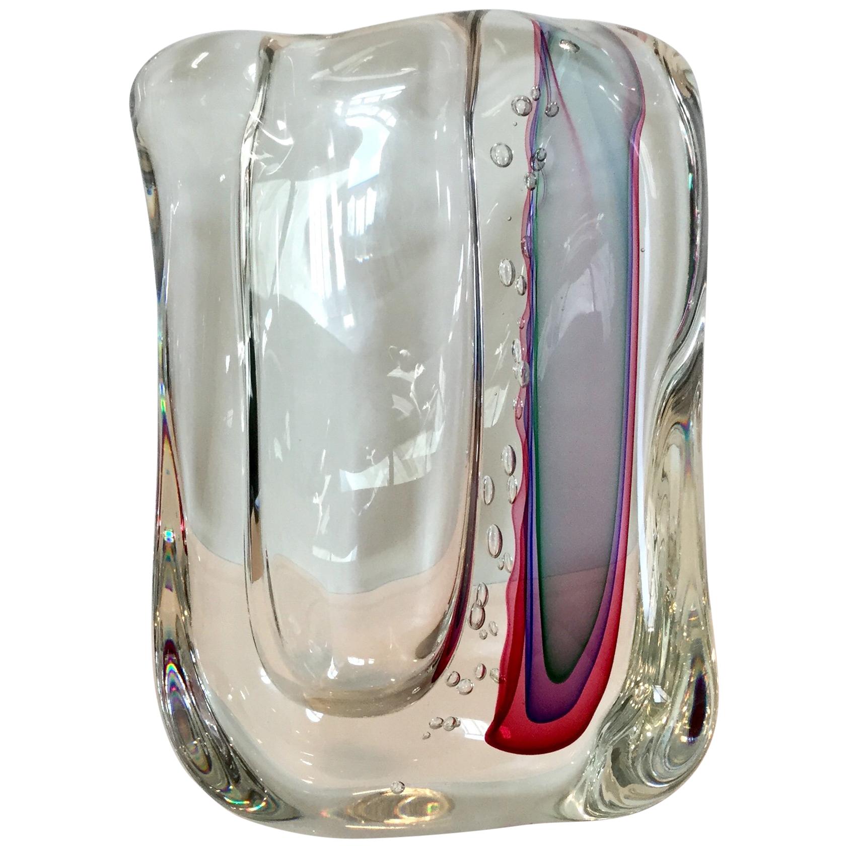Large Murano Sommerso Vase with Controlled Bubbles For Sale