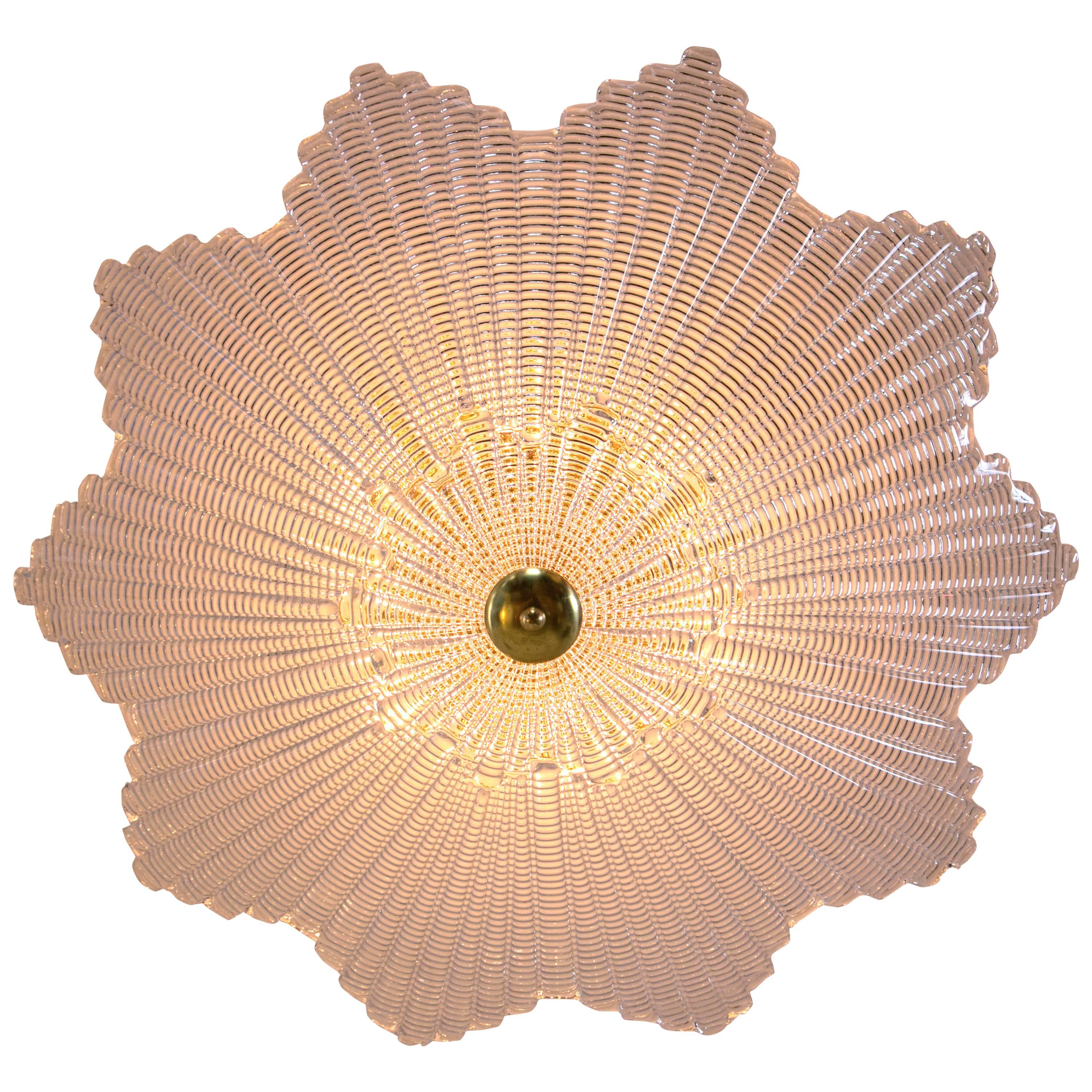 Elegant textured glass blown star-shaped ceiling fixture newly electrified with new 5 light solid unlacquered brass hardware which is customized to your overall desired drop. Lamping is customized upon order. Electrification is to US code, all parts