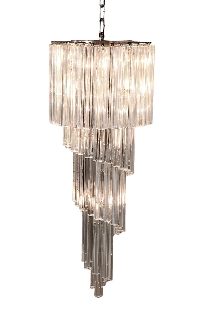 Large Murano Swirl Chandelier with Triedi Form Glass Prisms For Sale at