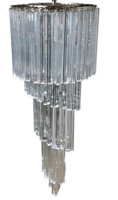 Large Murano Swirl Chandelier with Triedi Form Glass Prisms