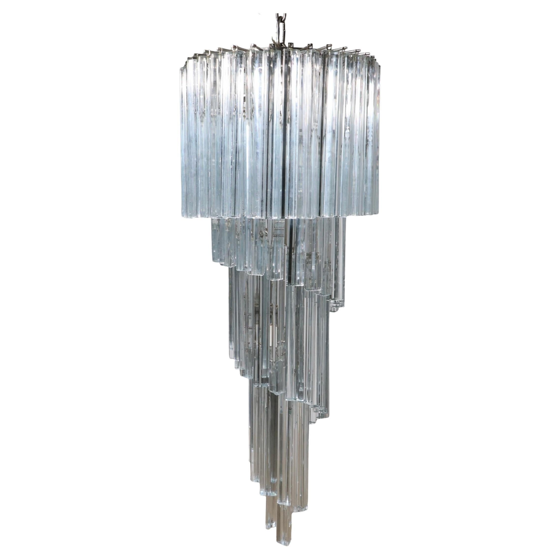 Large Murano Swirl Chandelier with Triedi Form Glass Prisms  For Sale