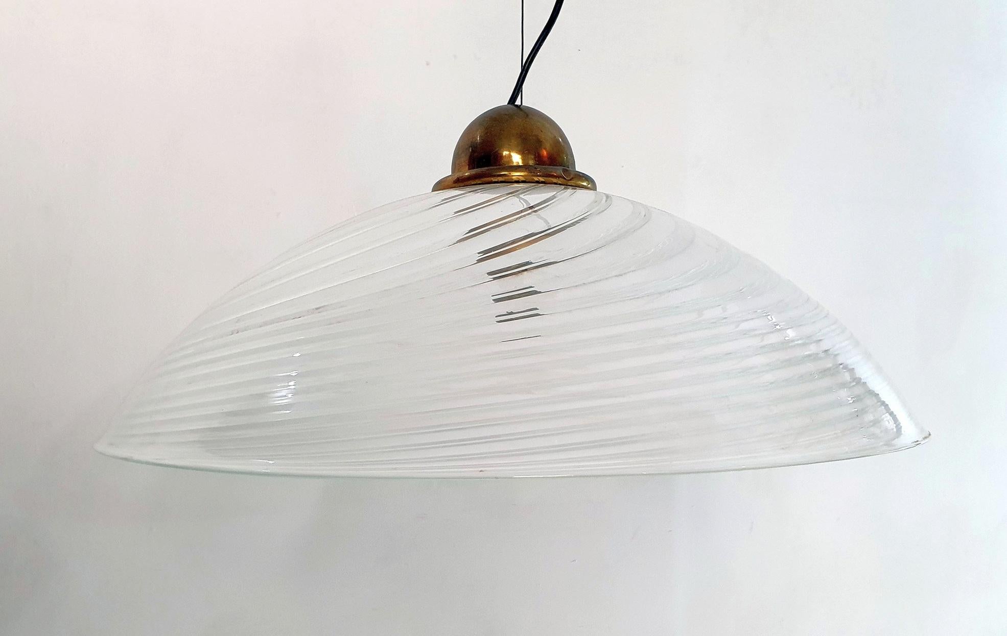 Modern Large Murano Swirl Pendant in White 1970's For Sale