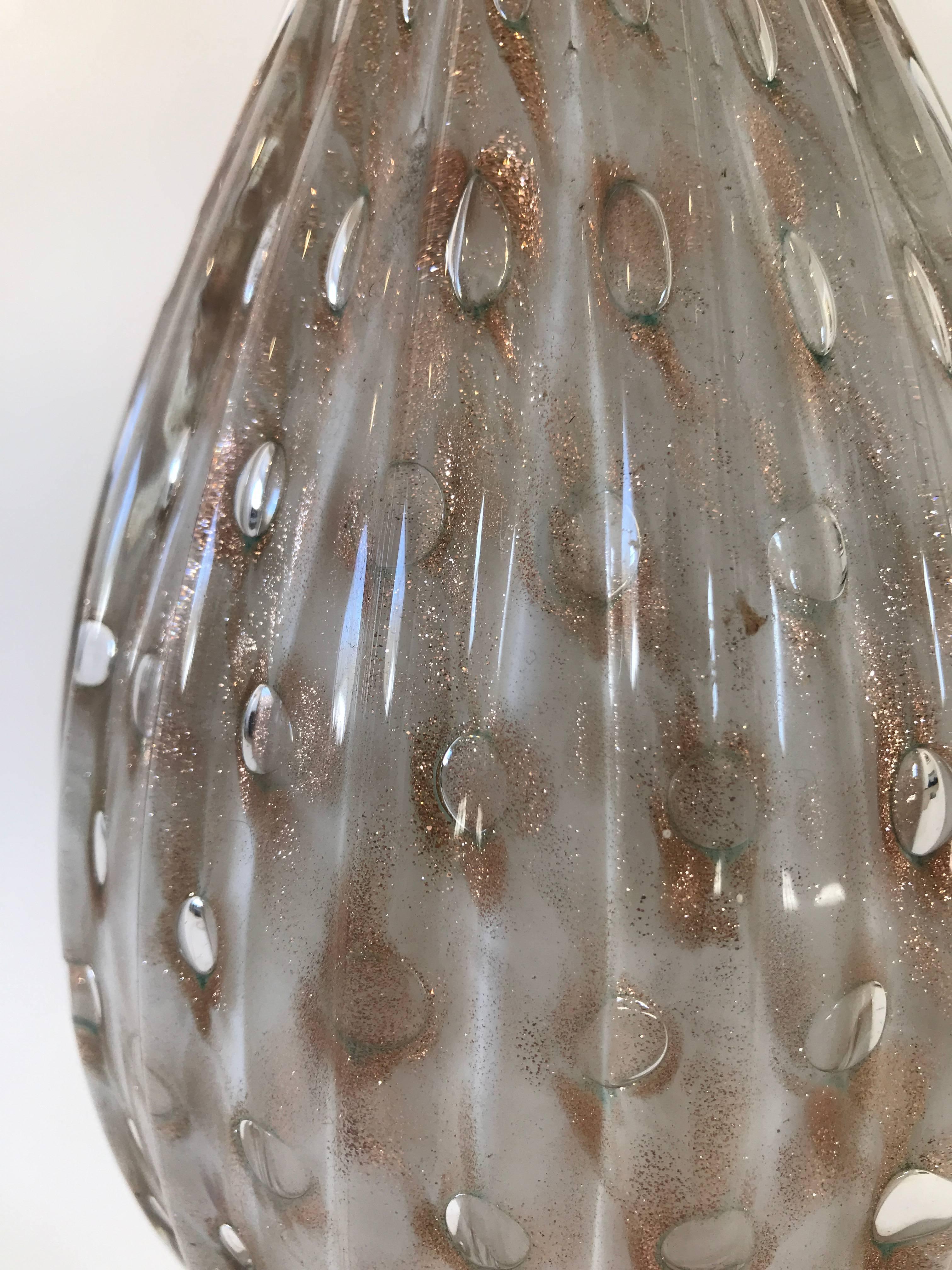 Italian Large Murano Table Lamp with Gold Inclusions and Custom Shade, circa 1960 For Sale