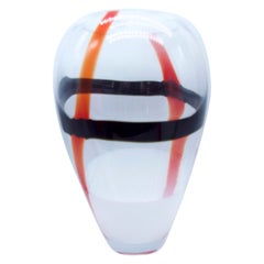 Large Murano Tri-Color Black, Red & White Ribbons on Clear Glass V Mason, 2000