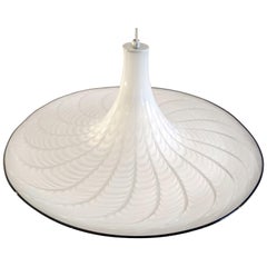 Large Murano "Trumpet" Ceiling Lamp in White and Black Italy