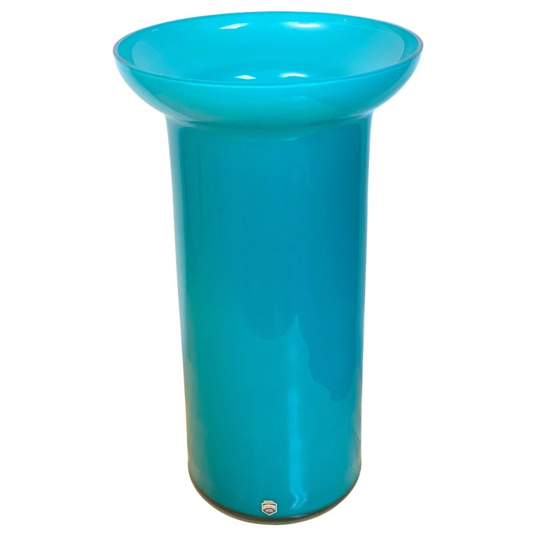 Large Murano Turquoise Vase, Signed 'Cendense', 1984 For Sale at 1stDibs