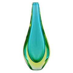 Large Murano Vase in Blue-Green Mouth Blown Art Glass, Italian Design, 1960s