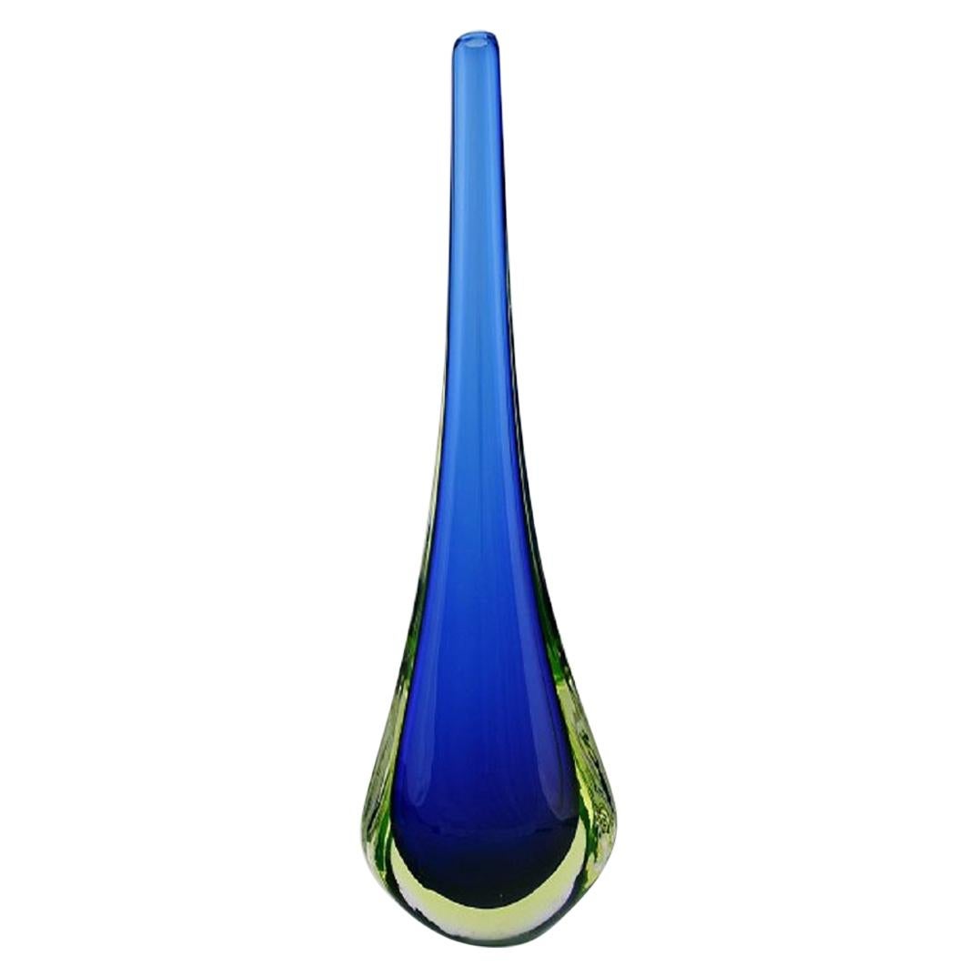 Large Murano Vase in Blue Mouth Blown Art Glass, Italian Design, 1960s