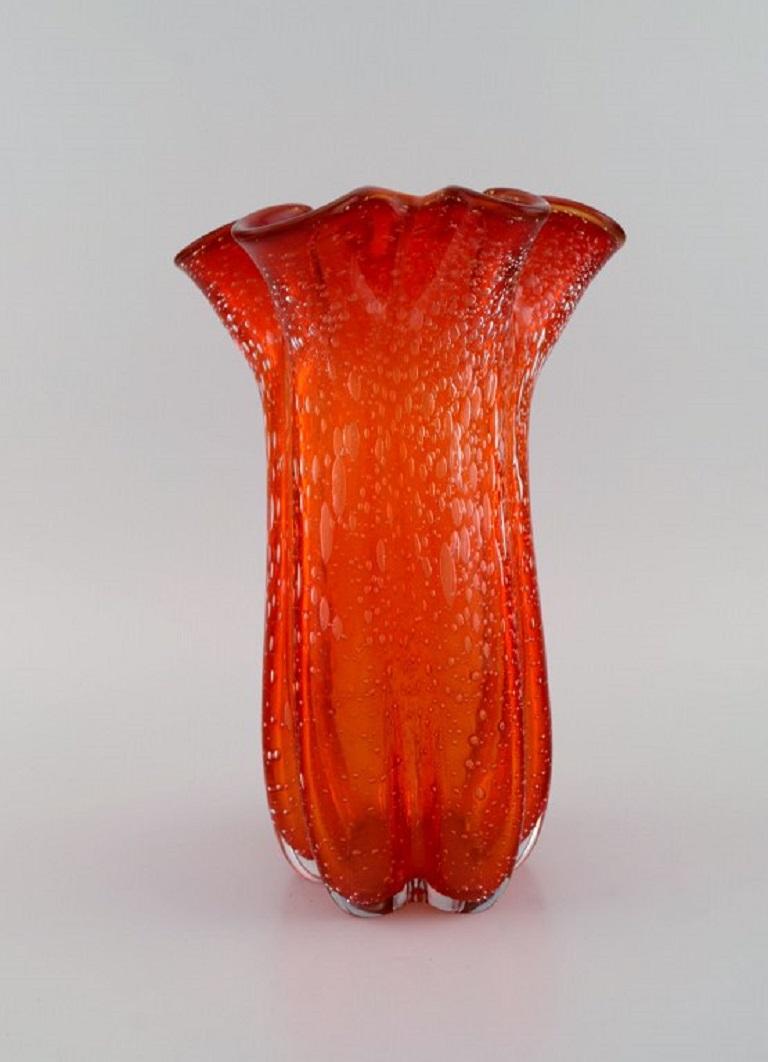 Mid-Century Modern Large Murano Vase in Mouth Blown Art Glass, Italian Design