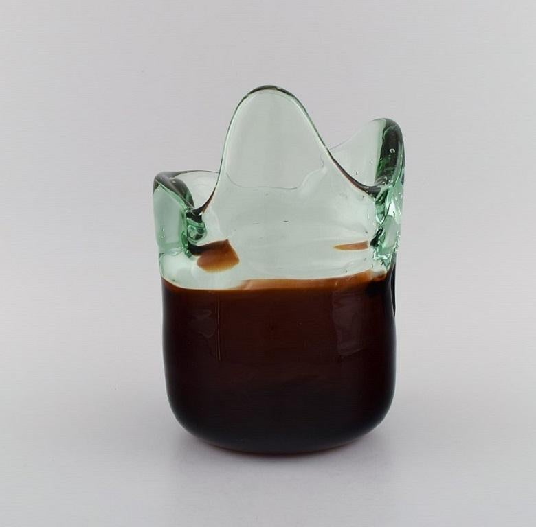 Mid-Century Modern Large Murano Vase in Mouth-Blown Art Glass with Wavy Edge, 1960s