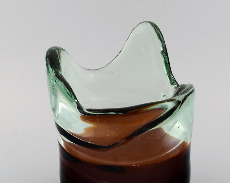 Italian Large Murano Vase in Mouth-Blown Art Glass with Wavy Edge, 1960s
