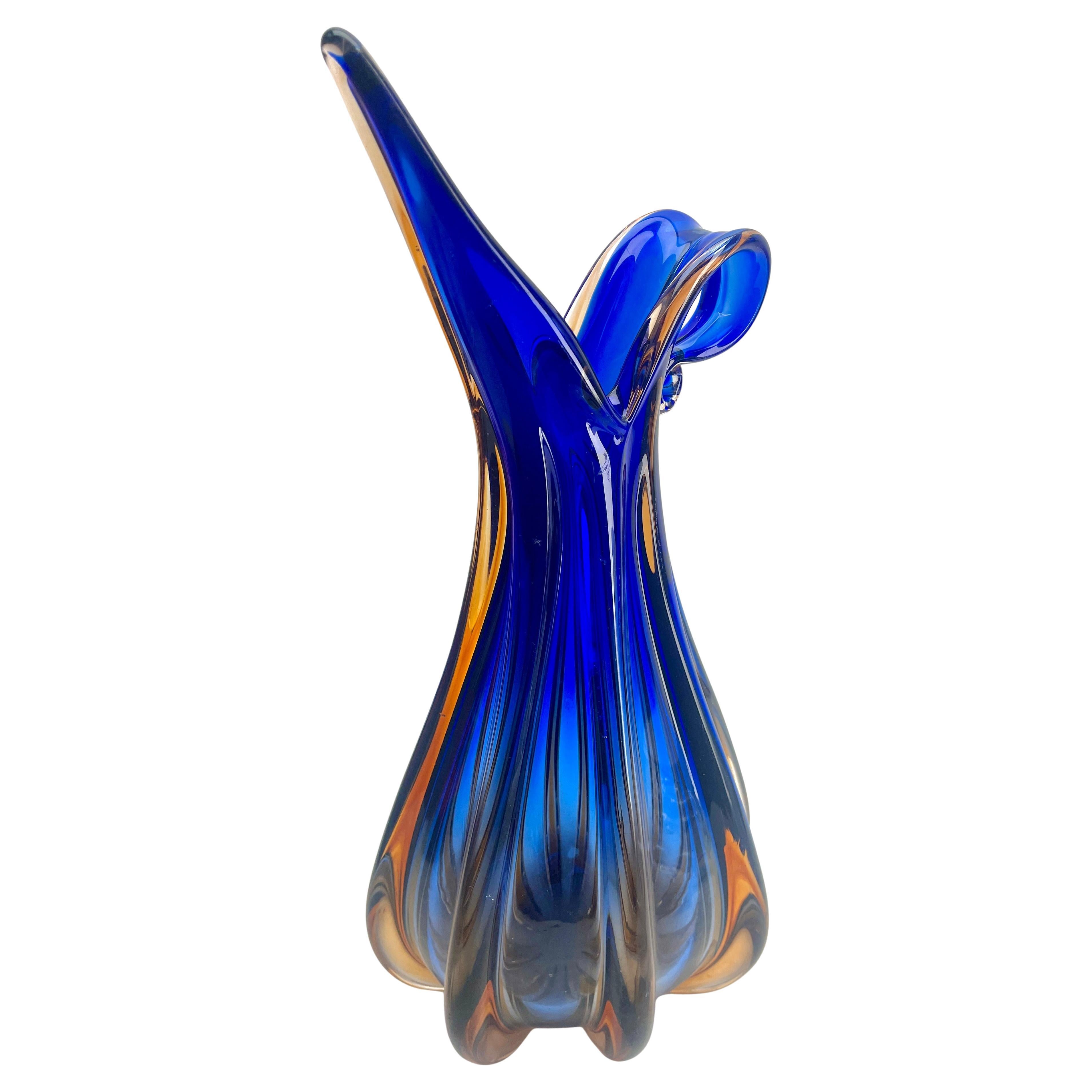 Large Murano  Vase in Multicolor Cobalt Attributed to Barovier & Toso, 1960s