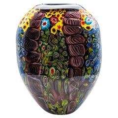 Large Murano Vase Multicolor Millefiori, Italy 1960