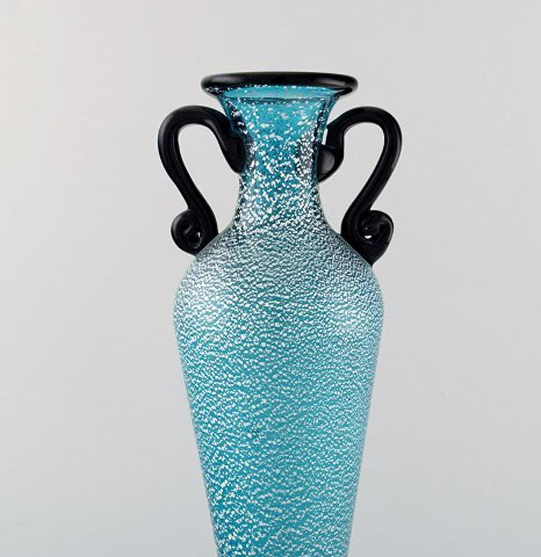 Large Murano Vase with Handles in Turquoise Mouth Blown Art Glass ...