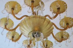 Large Murano Venetian Amber Glass and Brass Eight-Arm Chandelier