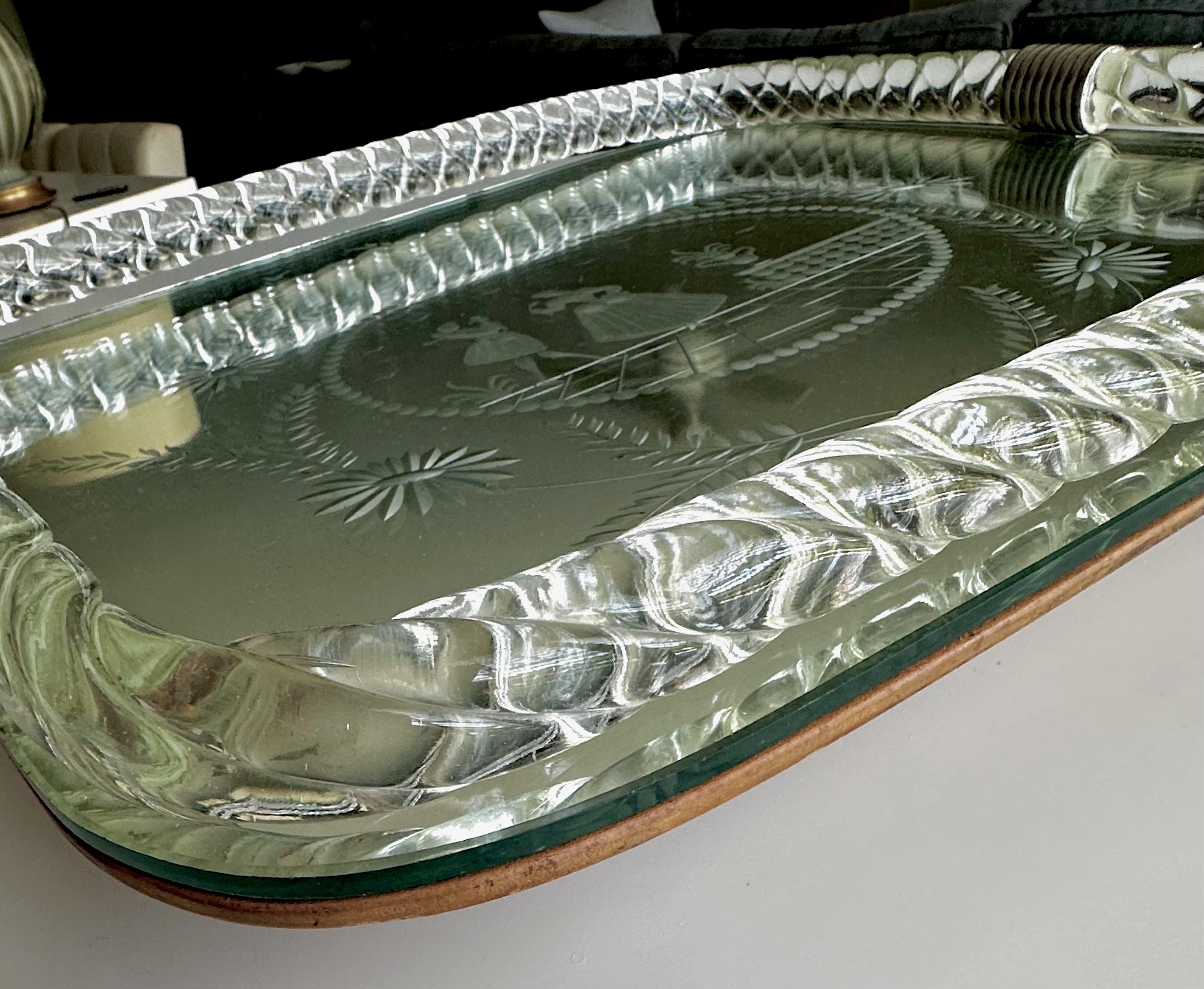Large Murano Venetian Twisted Glass Rope Mirrored Vanity Tray For Sale 6