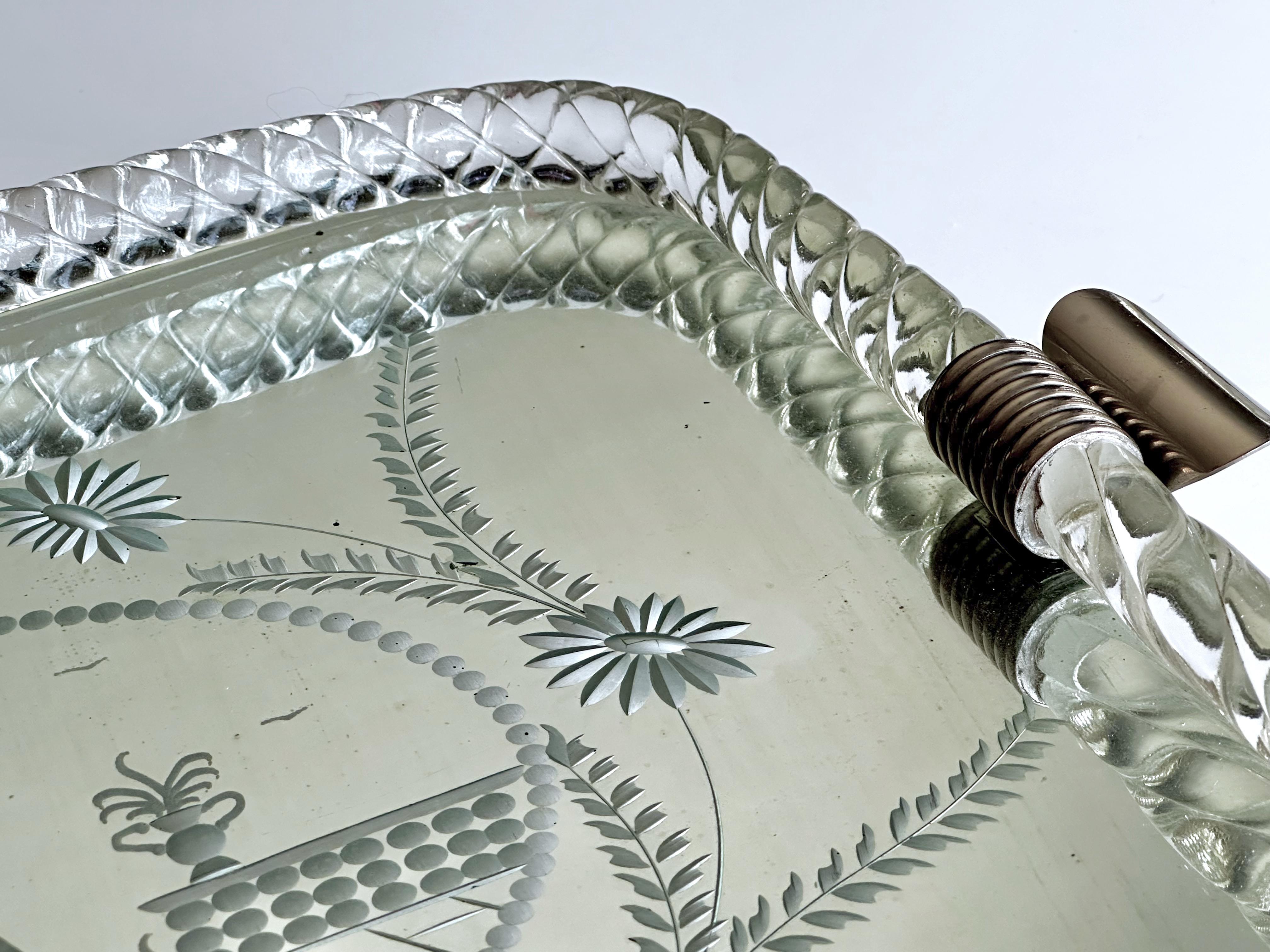 Grand plateau de courtoisie en verre torsadé vénitien de Murano avec miroir en vente 7