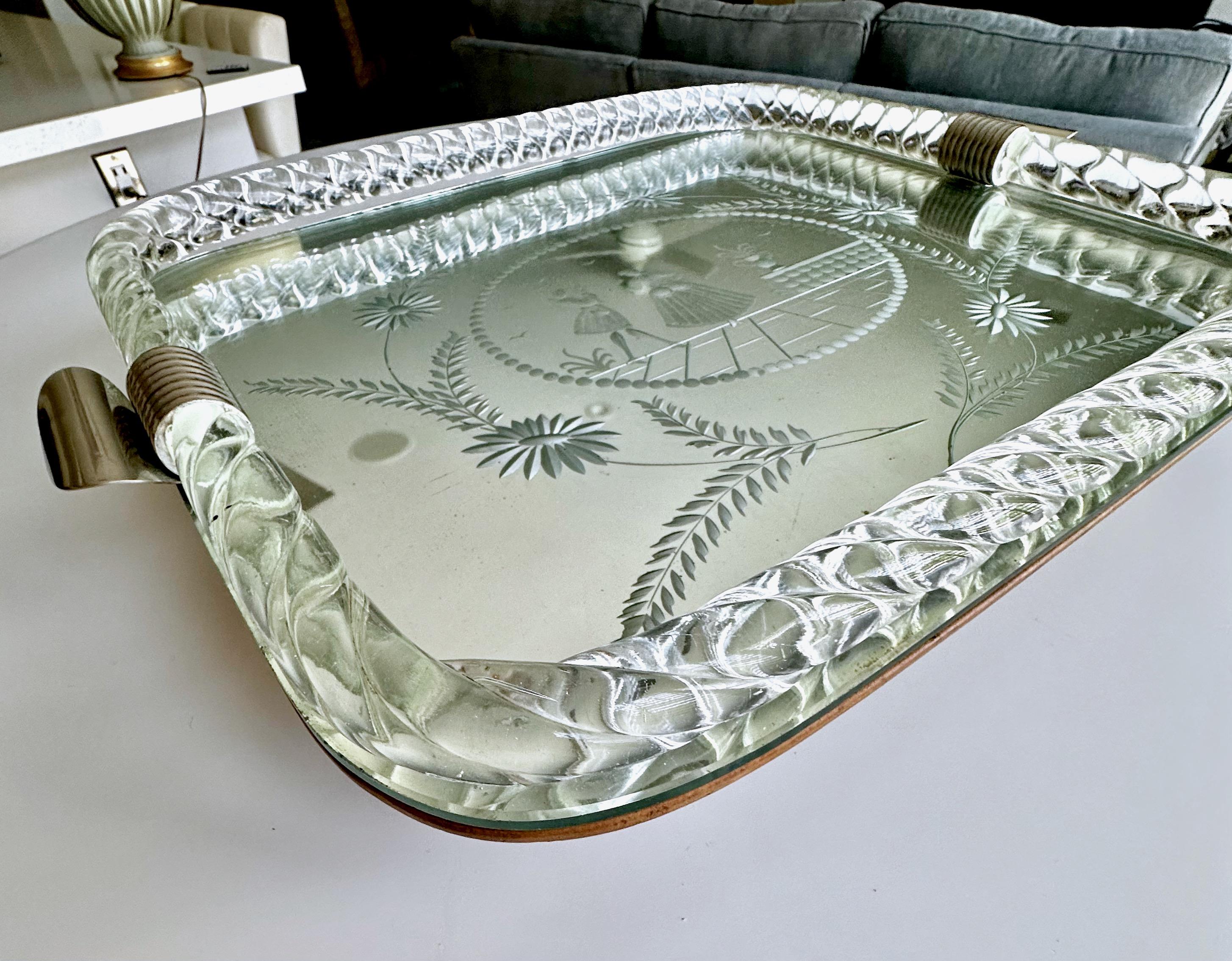 Large Murano Venetian Twisted Glass Rope Mirrored Vanity Tray For Sale 1
