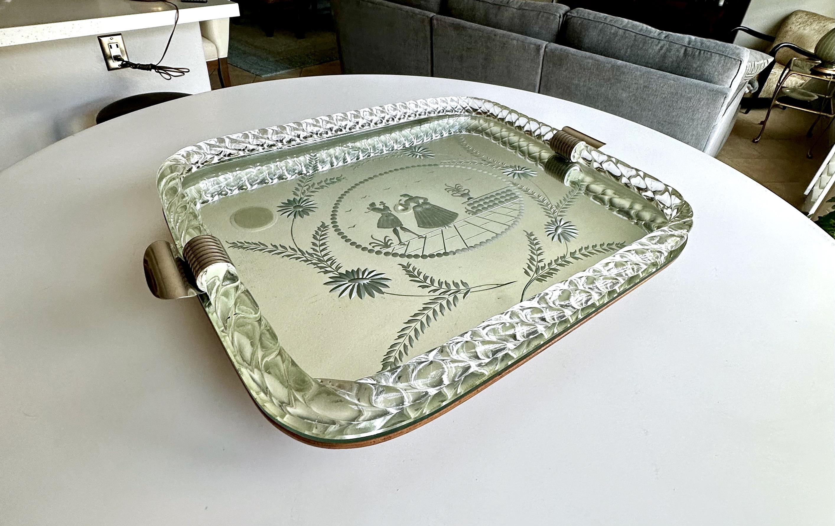 Large Murano Venetian Twisted Glass Rope Mirrored Vanity Tray For Sale 2