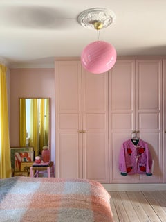 Large Murano Vintage Candy oval pendant bubble gum pink swirl glass, Italy