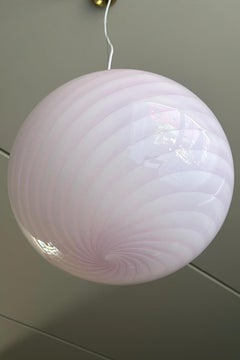 Large Murano Vintage Candy oval pendant soft pink swirl glass, made in Italy