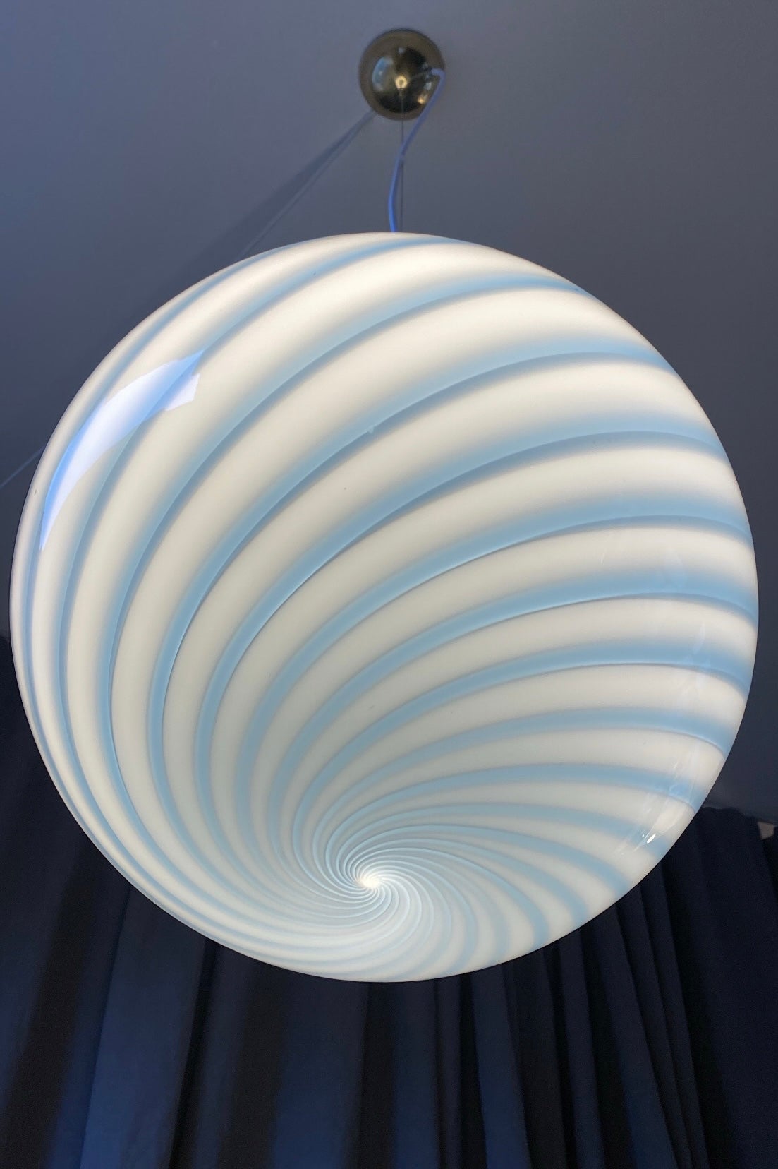Large Murano Vintage Candy pendant blue swirl, made in Italy