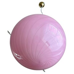 Grand pendentif bonbons vintage de Murano en verre tourbillonnant rose, fabriqué en Italie