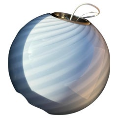 Large Murano Vintage Candy round pendant soft blue swirl glass, made in Italy