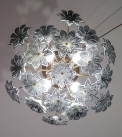 Large Murano Vintage Ceiling Light Black Flowers, 1970s