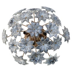 Large Murano Vintage Ceiling Light Black Flowers, 1970s