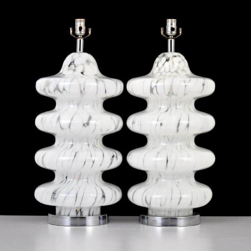 Gorgeous large Murano glass and chrome table lamps by Vistosi.