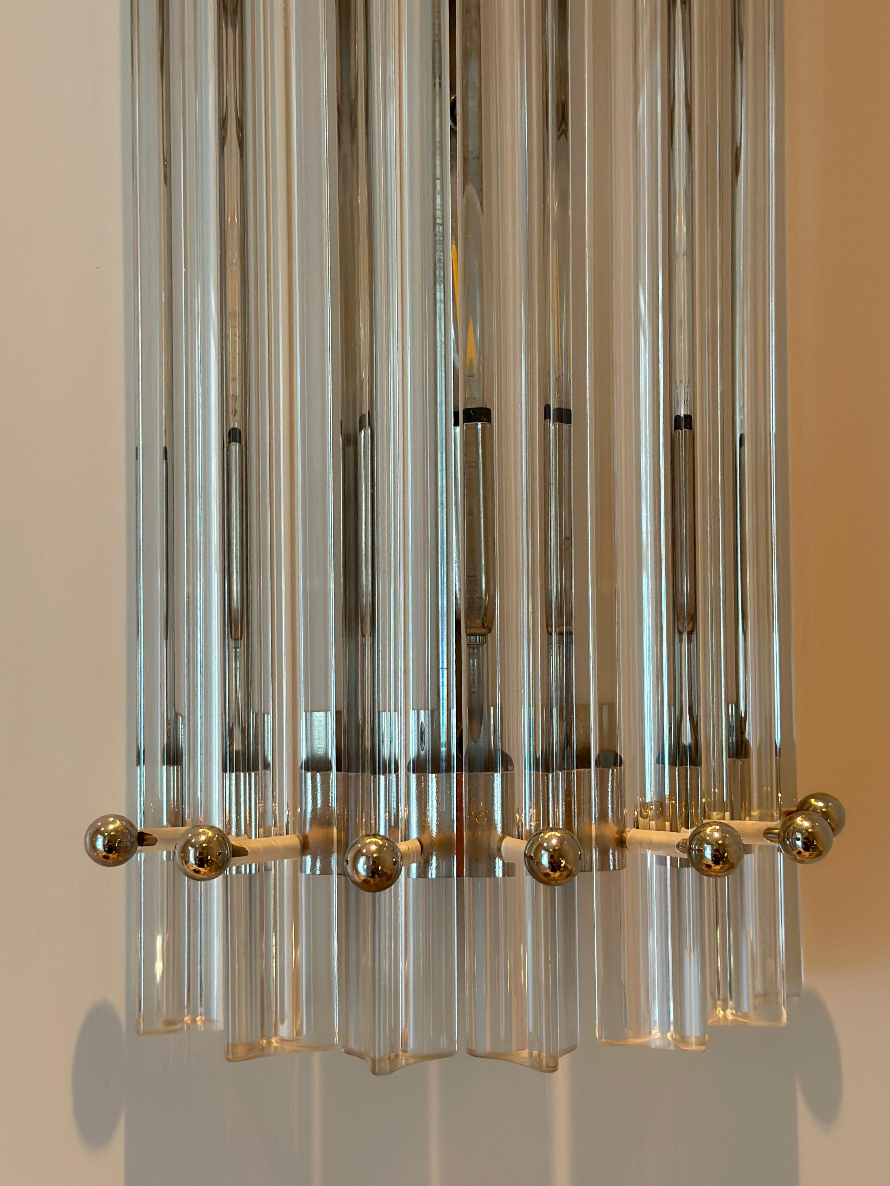 Grande lampada da parete di Murano in acciaio inossidabile e prismi in vetro trasparente in vendita 2