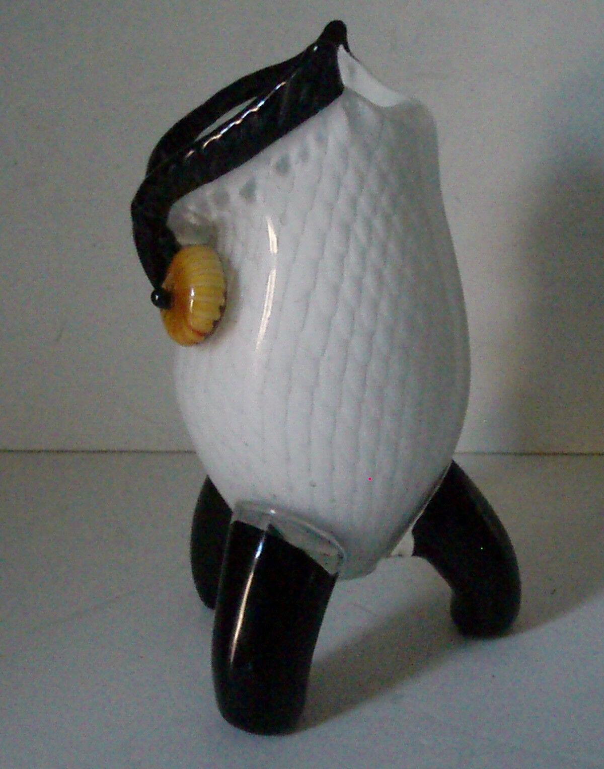 Mid-Century Modern Large Murano White and Black Hoot Owl Art Glass Vase Estate Find