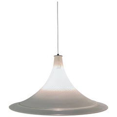 Large Murano White and Clear Tessuto Glass Pendant Light 1970s