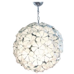 Large Murano White Flowers Chandelier, by Mazzega, Mid-Century Modern, 1970s
