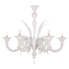 Large Murano White glass chandelier 6 lights, Vintage Made in Italy in stock