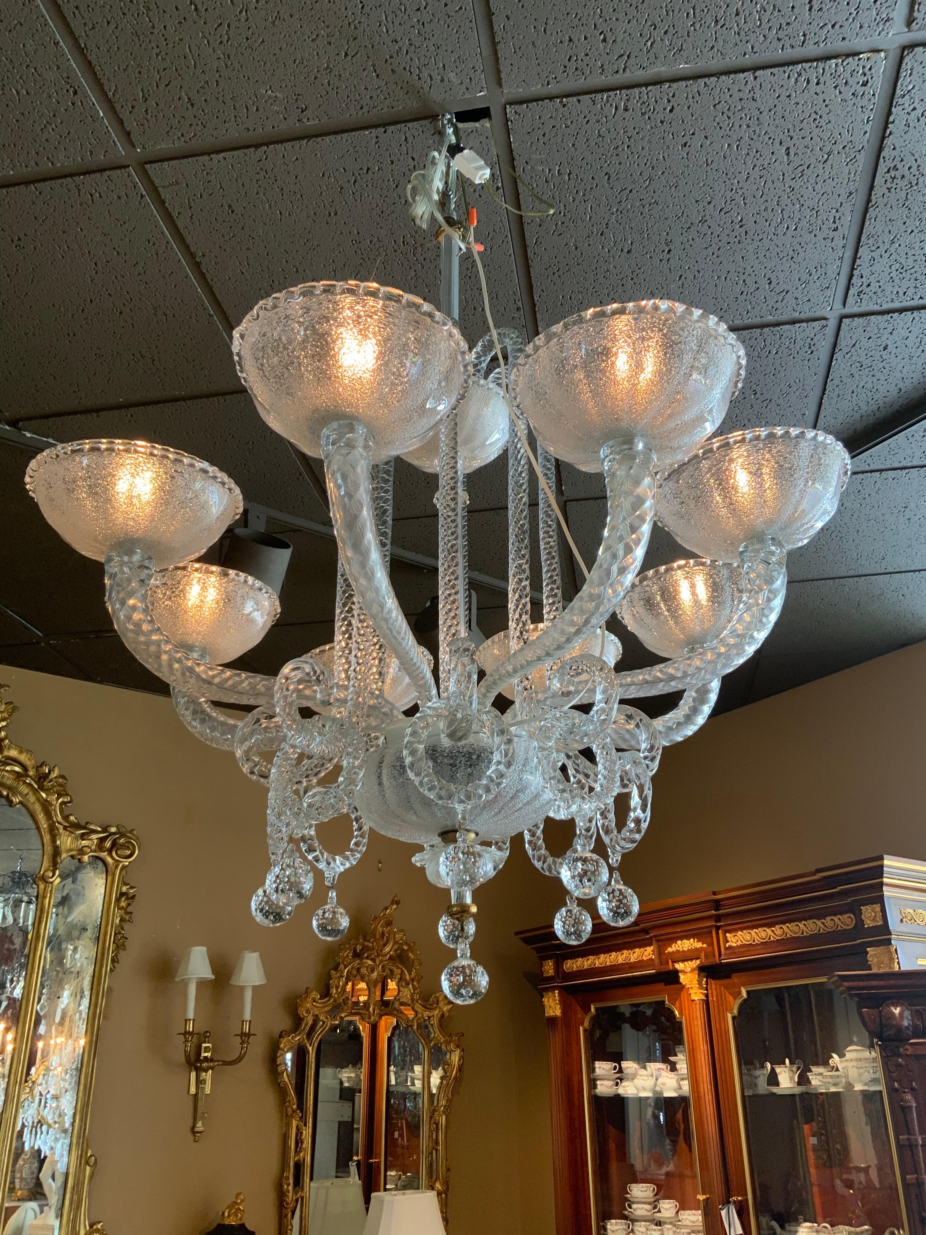 Large Murano White Glass Contemporary Chandelier 4