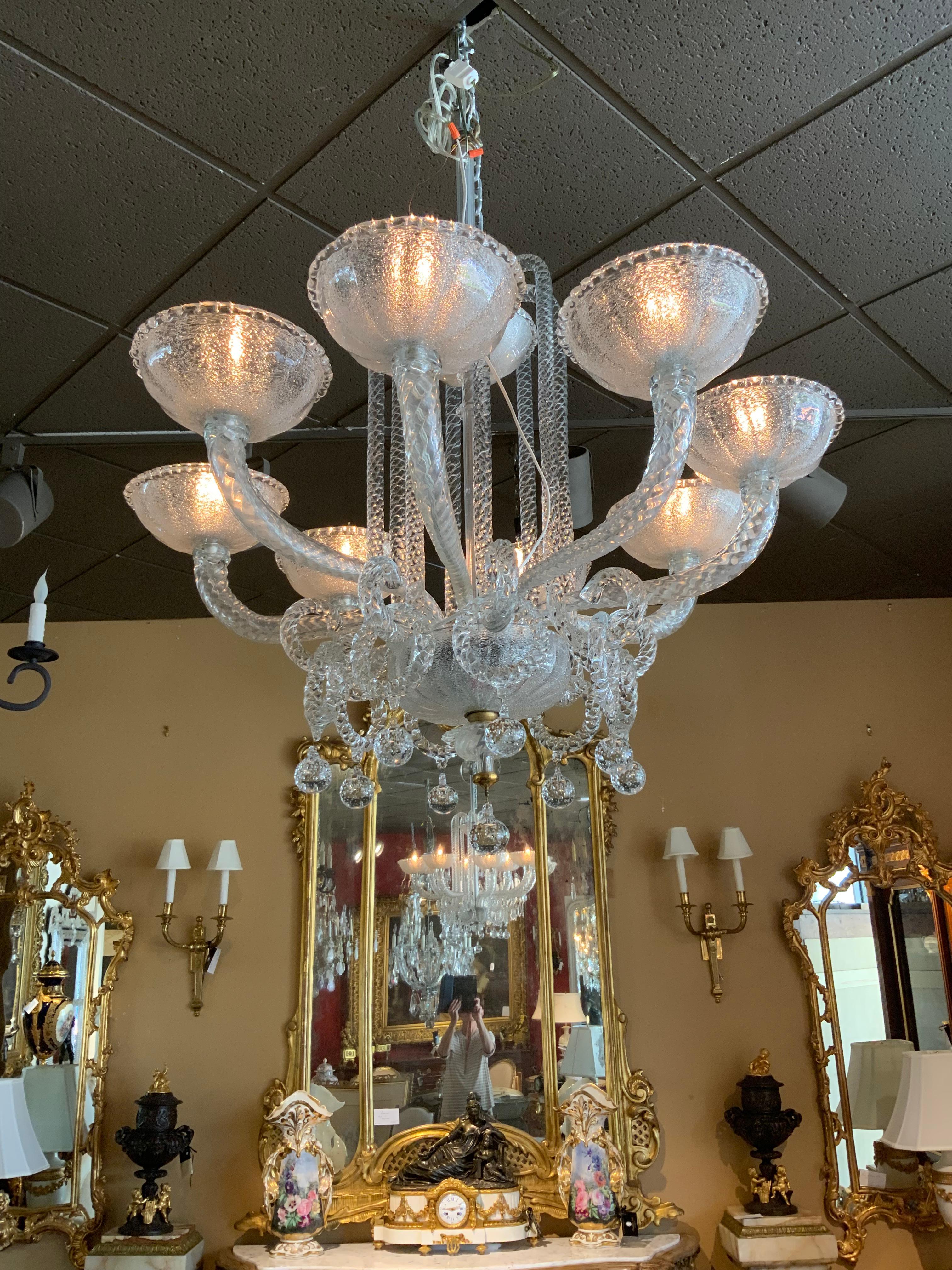 Italian Large Murano White Glass Contemporary Chandelier